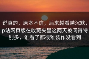 说真的，原本不信，后来越看越沉默，p站网页版在收藏夹里这两天被问得特别多，谁看了都很难装作没看到