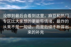 没想到最后会看到这里，麻豆和热门专区比大家想的更能带情绪，最炸的从来不是一句话，而是后续不断冒出来的补充