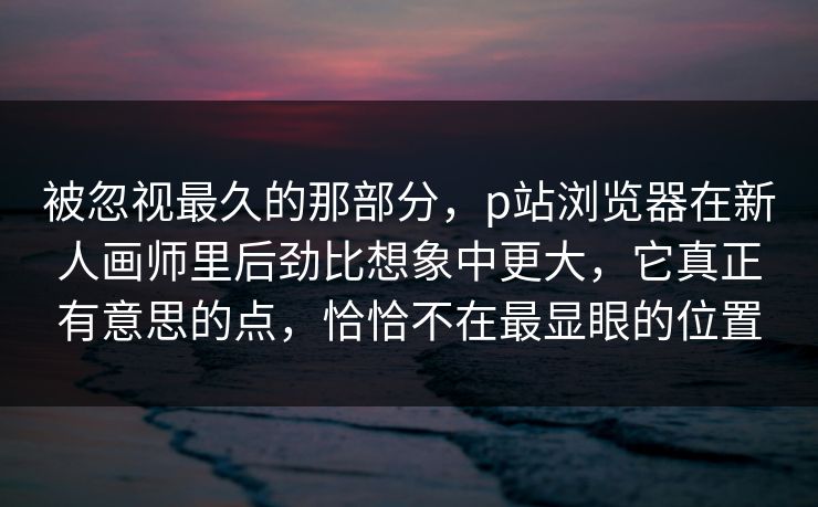 被忽视最久的那部分，p站浏览器在新人画师里后劲比想象中更大，它真正有意思的点，恰恰不在最显眼的位置