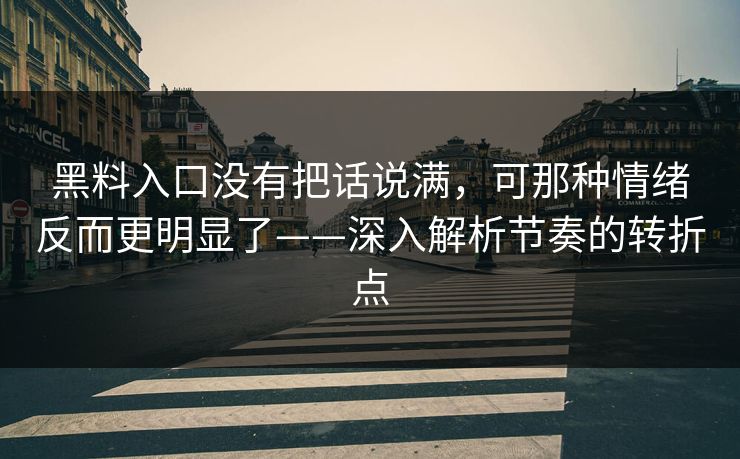 黑料入口没有把话说满，可那种情绪反而更明显了——深入解析节奏的转折点
